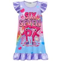 82603 Kids Girls Six Seven Brainrot 67 Print Casual Dress 110cm