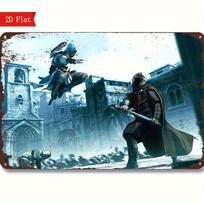 Assassin Theme Vintage Metal Sign  Retro Wall Art with Crusader and Horseman Design Rustic Decor for Home Office Hotel Caf 20x30cm（7.8x11.8inch）