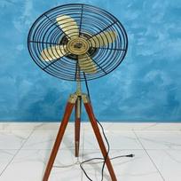 Handmade Brass Solid Wood Tripod Pedestal Adjustable Floor Fan: Retro Style Unique Nautical Industrial, Office Home Decor