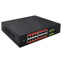 Qoltec Fast Ethernet PoE SWITCH | 16x RJ45 10/100Mb/s |  2x RJ45 Uplink 1000Mb/s | 1x SFP 1000Mb/s