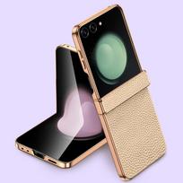 LANGSIDI Brand for Samsung Galaxy Z Flip 7 FE 6 5 Flip7 Luxury Genuine Leather Hinge Protection Case Ultra-Thin Shockproof Cover For Galaxy Z Flip7