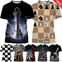 Newest Chess Game 3D Printing T Shirt Checkerboard Style Men's And Women's Casual Fashion Short-Sleeved Classic Versatile Tops XXS