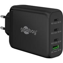 goobay USB-C PD multiport quick charger 100 watts (black, 1x USB-A QC, 3x USB-C PD, GaN technology)