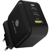 ICY BOX 3-Port Wall Charger IB-PS103-PD, USB-A + 2x USB-C black, PD 3.0 65W + QC 3.0 36W