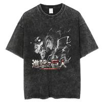 Attack on Titan Eren Yeager & Attack Titan Thunder Vintage Washed Oversized T-Shirt | Unisex Anime Streetwear Tee L
