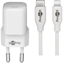 goobay Apple Lightning / USB-C PD charging set 30 watts, charger (white, 1 meter cable, PD)