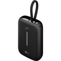 goobay power bank 10,000 mAh, integrated USB-C cable 13cm, 20 watt black, 10 Ah, 1x USB-A, 2x USB-C, PD, QC