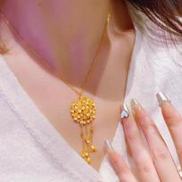9999 Real Gold 24K Yellow Gold Hydrangea Tassel Necklace Fashion Antique Niche balta