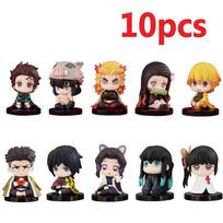 Anime Demon Slayer Figure Toy Kimetsu No Yaiba Q Version Sitting Tanjiro Nidouzi Inosuke Zenizu PVD Figurine Doll Gift