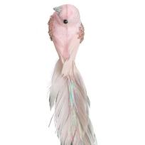 Glitter Simulated Foam Feather Bird with Clip Long Feather Tail Christmas Tree Bird Decoration Lightweight Artificial rožinė