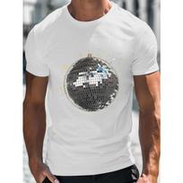 Plus Size Men's Summer T-shirt, Detailed Disco Ball Illustration Graphic Print Short Sleeve Tees Trend Casual Tops for Daily Life,  PLUS SIZE S balta