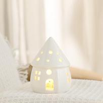 Ceramic Christmas House Ornament with Night Light - Festive Desktop Decoration white
