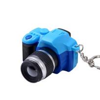 Cute Mini DSLR Camera LED Lighting Voice Pendant Keychain Key Ring Gift Decor mėlyna
