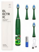 Dantų šepetėlis iLike  Kids Sonic Electric Toothbrush, Waterproof, 5 Brush Heads (1+4 Replacement Heads), Battery Powered, Soft Bristles, Green Frog Design Green