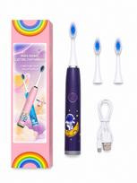 Dantų šepetėlis iLike  Kids Rechargeable Sonic Electric Toothbrush, USB Charging, 3 Brush Heads (1+2 Replacement Heads), Soft Bristles, Waterproof, Space Astronaut Design Purple