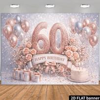 2D Rose Gold Glitter 60th Birthday Party Backdrop, Luxury Style Happy Birthday Background Decoration 47.2x31.5inch/120*80cm