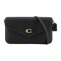 COACH Wyn 20 Simple C Label Flip Snap Cross Pattern Leather Envelope Bag Shoulder Crossbody Bag Small Women's Black juoda