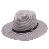 Classic Cowboy Jazz Straw Hat Wide Brim Summer Beach Sun Protection Casual Fedora Cap Panama 56-58cm pilka spalva