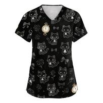 Women's V Neck Short Sleeve Work Scrub Top with Pockets Animal Print Medical Uniform Shirt for Healthcare Professionals M juoda