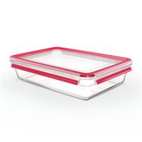 Emsa CLIP & CLOSE glass food storage container 3.0 liters (transparent/red, rectangular)
