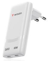 Verbatim 32355 Fold 'n' Go GaN Charger 65W 2-Port, USB-C, EU Plug, White