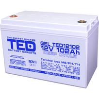 12V 102Ah giluminio iškrovimo gelinis akumuliatorius | M8 gnybtas | 329 x 172 x 212 mm | TED