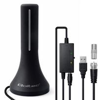 Qoltec Internal High-Power DVB-T/T2 TV Antenna | signal amplifier | 4K | high gain 32dBi | 360º | 4m