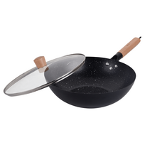 Gaminimo ir stalo įrankiai | Virtuvės indai // Keptuvės // Wok z pokrywką 30 cm, stal węglowa, marmurkowa powłoka nieprzywierająca, drewniany uchwyt, kinghoff, kh-1984