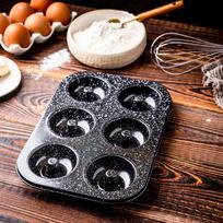 Gaminimo ir stalo įrankiai | Virtuvės indai // Stalo indai // Forma, metalowa, do pieczenia 6 szt. muffinek, z powłoką nieprzywieralną, czarna, 26,5x17,5 cm, klausberg, kb-7840
