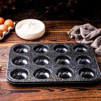 Gaminimo ir stalo įrankiai | Virtuvės indai // Stalo indai // Forma do pieczenia 12szt. muffinek, metalowa, z powłoką nieprzywieralną, czarna, 35x26,5cm, klausberg. kb-7841