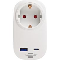 Brennenstuhl socket adapter + USB charger PD 20W (white, USB-A, USB-C, with child protection)