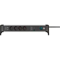 Brennenstuhl Alu-Office-Line 4-way power strip for the desk, black/aluminum, 1.8 meter cable, 60,000A surge protection, 2x USB-A