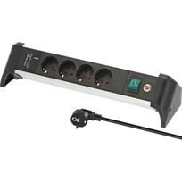 Brennenstuhl Alu-Office-Line 4-way power strip, 2x USB, for the desk, black/aluminum, 1.8 meter cable, USB-A, USB-C PD, with safety switch
