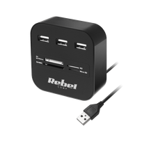 USB 2.0 HUB + SD kortelių skaitytuvas | 3 USB prievadai | SD/SDHC/SDXC | microSD | MS | MMC | 480Mb