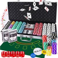 Sporto ir aktyvaus poilsio // Sporto prekės ir įranga // Zestaw do pokera 500 żetonów walizka karty texas kostki żetony poker duży - dr294
