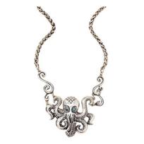 Lightweight Necklace Steampunk Octopus Necklace, Victorian Goth Style Jewelry, Vintage Finish Handmade Pirate Stylish For Women Costume Accessory, sidabras