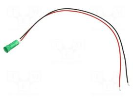 Indicator: LED | flat | green | Ø6mm | QS | cables | 200mm | plastic | 12VDC