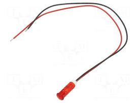 Indicator: LED | flat | red | Ø6mm | QS | cables | 200mm | plastic | 12VDC