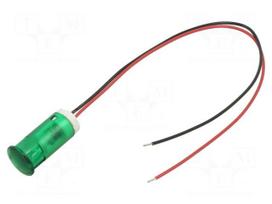 Indicator: LED | flat | green | Ø12mm | QS | cables | 200mm | plastic | 12VDC