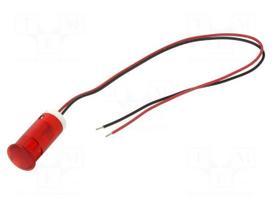 Indicator: LED | flat | red | Ø12mm | QS | cables | 200mm | plastic | 12VDC