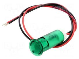 Indicator: LED | flat | green | Ø10mm | QS | cables | 200mm | plastic | 12VDC