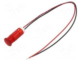 Indicator: LED | flat | red | Ø10mm | QS | cables | 200mm | plastic | 12VDC