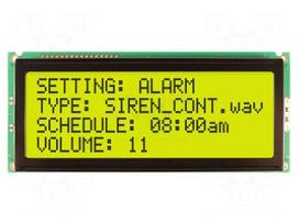 Display: LCD | STN Positive | 20x4 | yellow-green | 146x62.5mm | LED