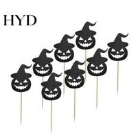 Festive Halloween Cake Accessories 8 Pcs Cupcake Toppers, Black Glitter Witch Hat Pumpkin Burr-free Topper Picks for Party Supplies, Birthday juoda