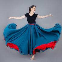 Women's Flamenco Skirt Spanish Dance Skirts Belly Dance Long Skirt Large Swing Gradient Color Performance XS