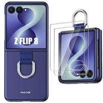 Case for Samsung Galaxy Z Flip 8, Shockproof Hard Case with Buckle - Dark Blue - 2 Tempered Glass Screen Protectors mėlyna