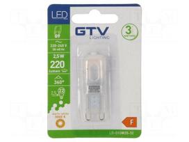 LED lamp | G9 | white warm | 230VAC | 220lm | 2.5W | 360° | 3000K