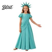 Laisvės statulos kostiumas suknelė vaikams suaugusiems Helovino romėnų moters Amerikietiškos temos kostiumas Liepos 4-osios patriotiškas Cosplay aksesuaras su tiara 110cm