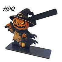 Spooky Party Centerpieces Halloween Table Sign Ghost Grim Reaper Black Cat Pumpkin Scarecrow Reusable Ornaments Wooden Tabletop Centerpiece C