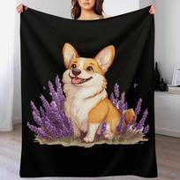 1PC Purple Lavender Corgi Throw Thin Blanket Printed Gifts for Couch Home for Lion Horse Owl Dogs Animals Lovers all season use Size: 75*100cm, Weight: 230 GSM